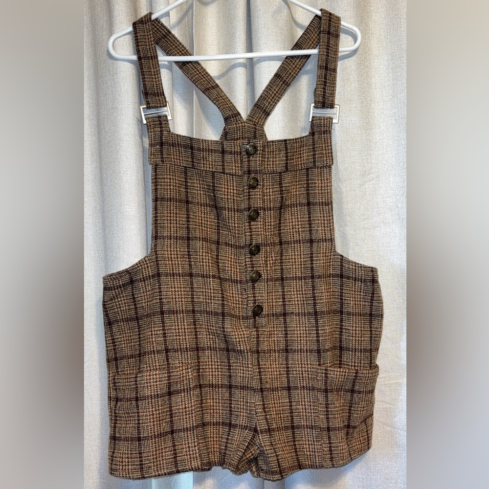 POL Tan and Black Checkered Overalls